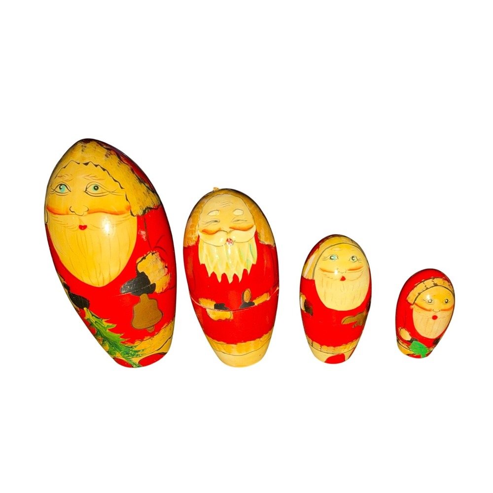 Santa Claus Nesting‎ Dolls Vintage Wooden Russian Christmas Holiday Decor Set